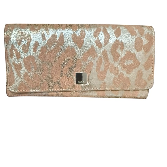 5 for $25❗️LODIS Metallic Animal Leopard Print Wallet Peach Silver RFID Bi-Fold - Picture 3 of 9